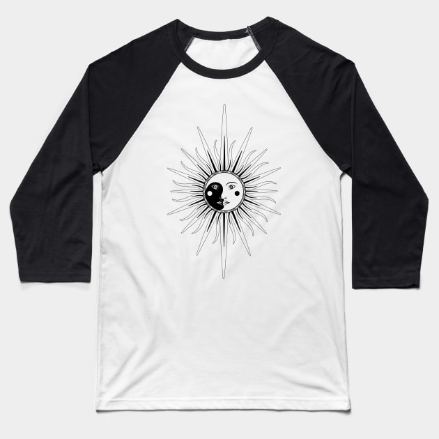 Sun Moon Face Black and White Baseball T-Shirt by Julia_Faranchuk